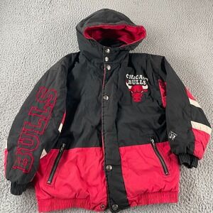 Vintage Chicago Bulls NBA Team Athletics Black Red Varsity Jacket Youth Medium *